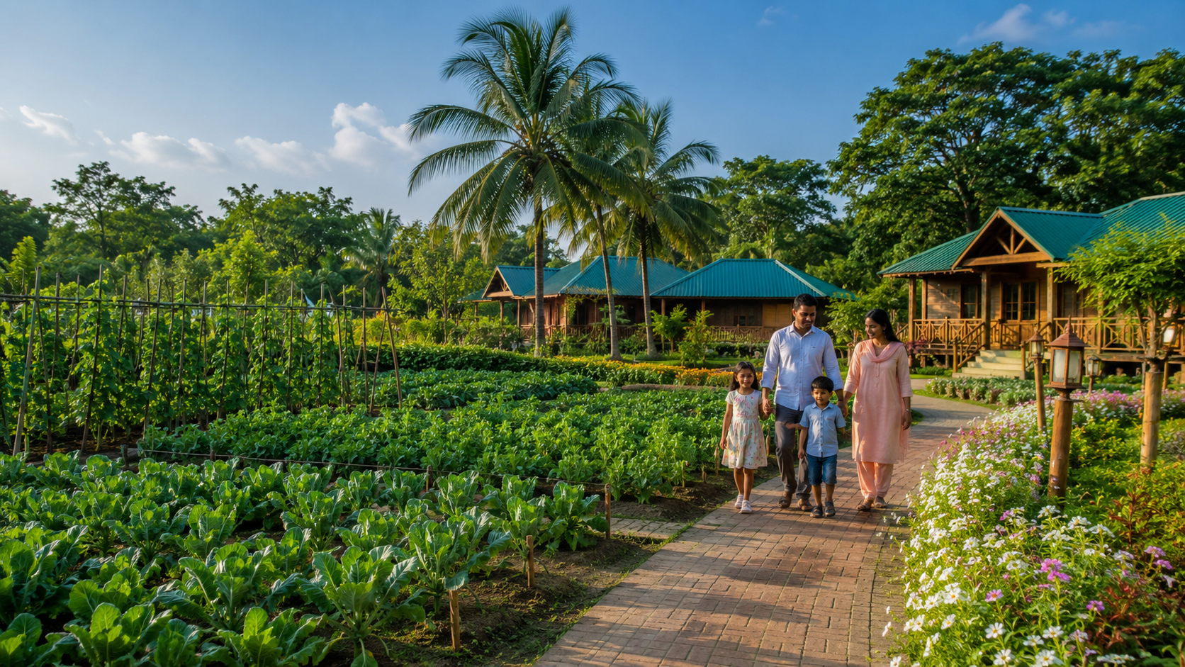 Family at agro resort garden